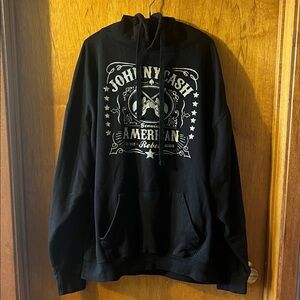Men’s Black Graphic Hoodie with Johnny Cash Design XL